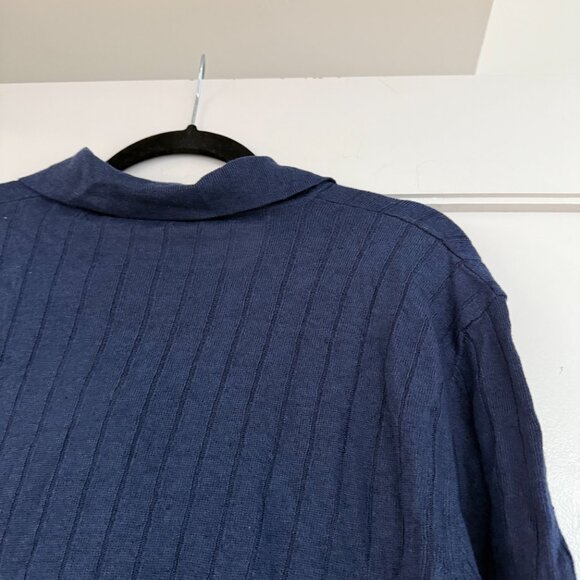 NWT Barena Marco Polo Shirt Ribbed Knit Short Sleeve Navy Linen Blend Sz XL - Picture 9 of 9